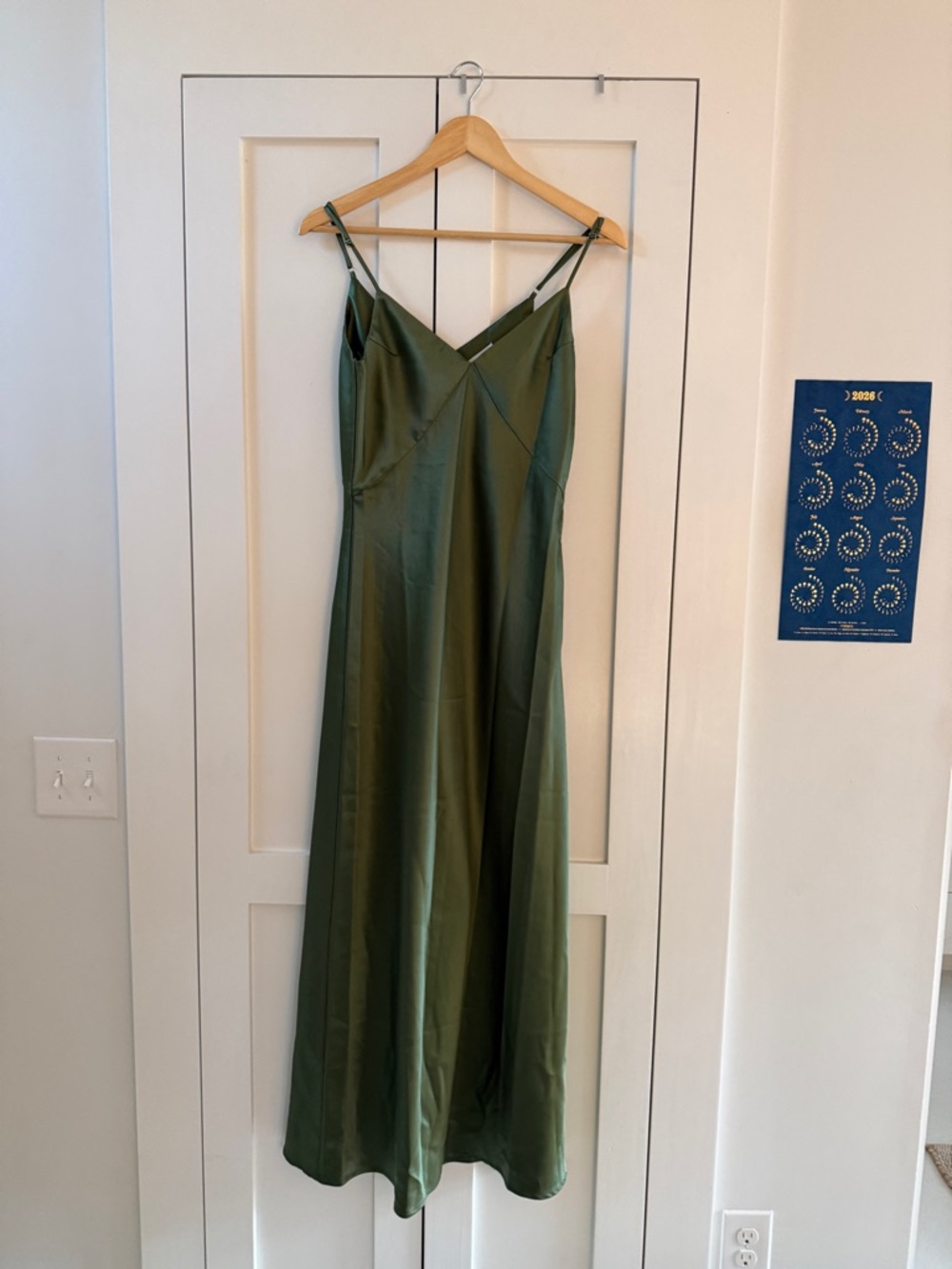 Satin Slip Maxi Dress in Olive Green - Picture 3 of 5